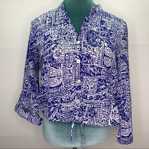 Sapphire Star Shirt Size 18 Indigo Blue Cotton Tab Sleeve Crop Top V Neck Top